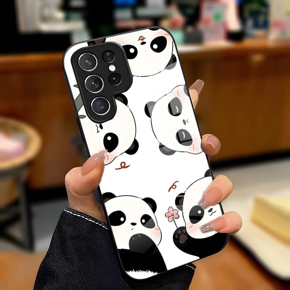 Cute Panda Phone Case For Samsung A25 A13 A33 5G A54 A36 A35 A56 A52 A14 Shockproof Glass Cover