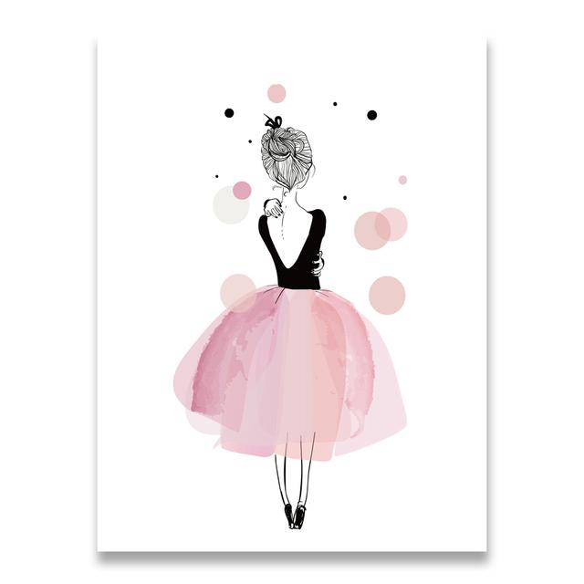 Watercolor Kawaii Cartoon Girl Posters and Prints Wall Art Canvas Painting