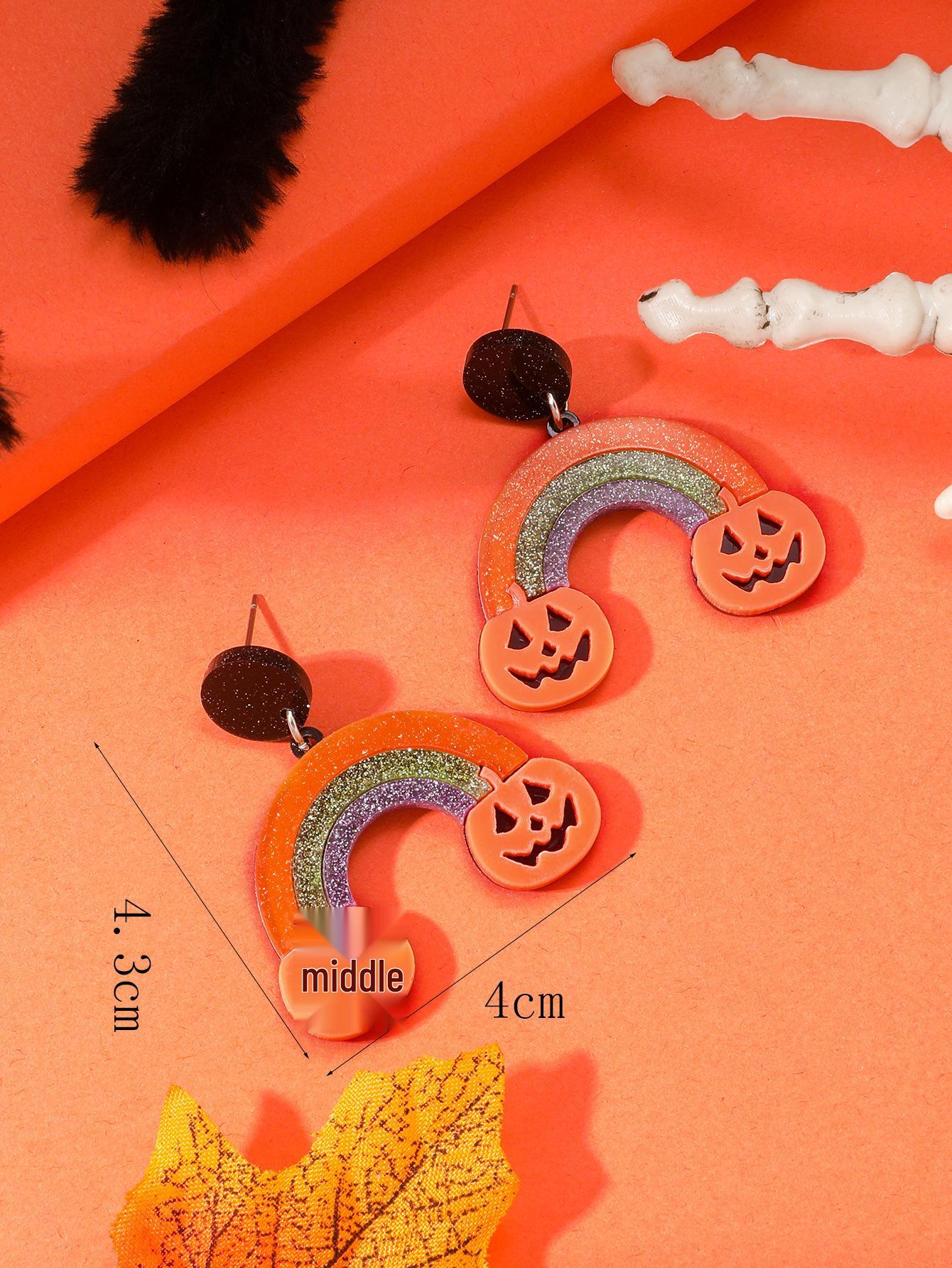 Halloween Ghost Festival Asymmetrical Rainbow Skull & Letter Acrylic Earrings