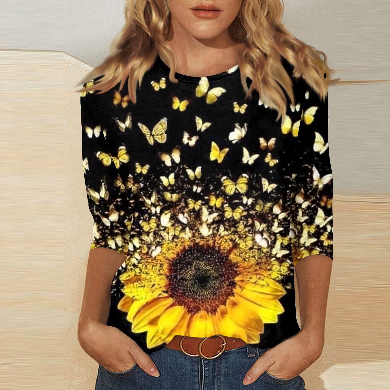 

Женские повседневные футболки с рукавом 3/4, топы с круглым вырезом XXL чёрный