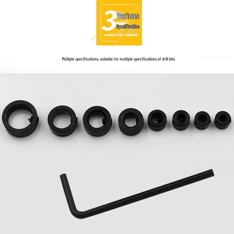 8-Piece 3-16mm Drill Bit Depth Stop Set with Clamp and Small Wrench for Wood Tenon Positioning