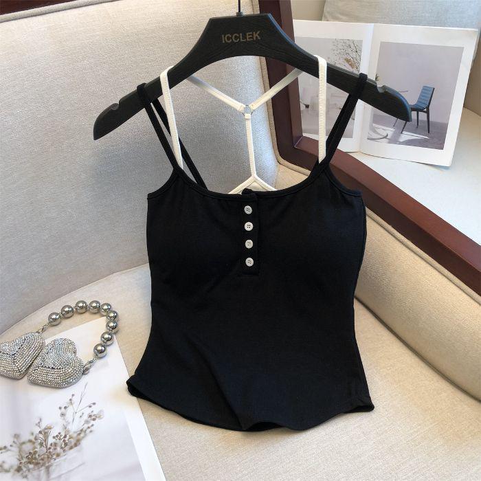 Trendy Floral Camisole Top for Women - Pure Desire, Chest Pads, Halter Neck, Tight-fitting, Hot Girl Style S (75-95 jin)