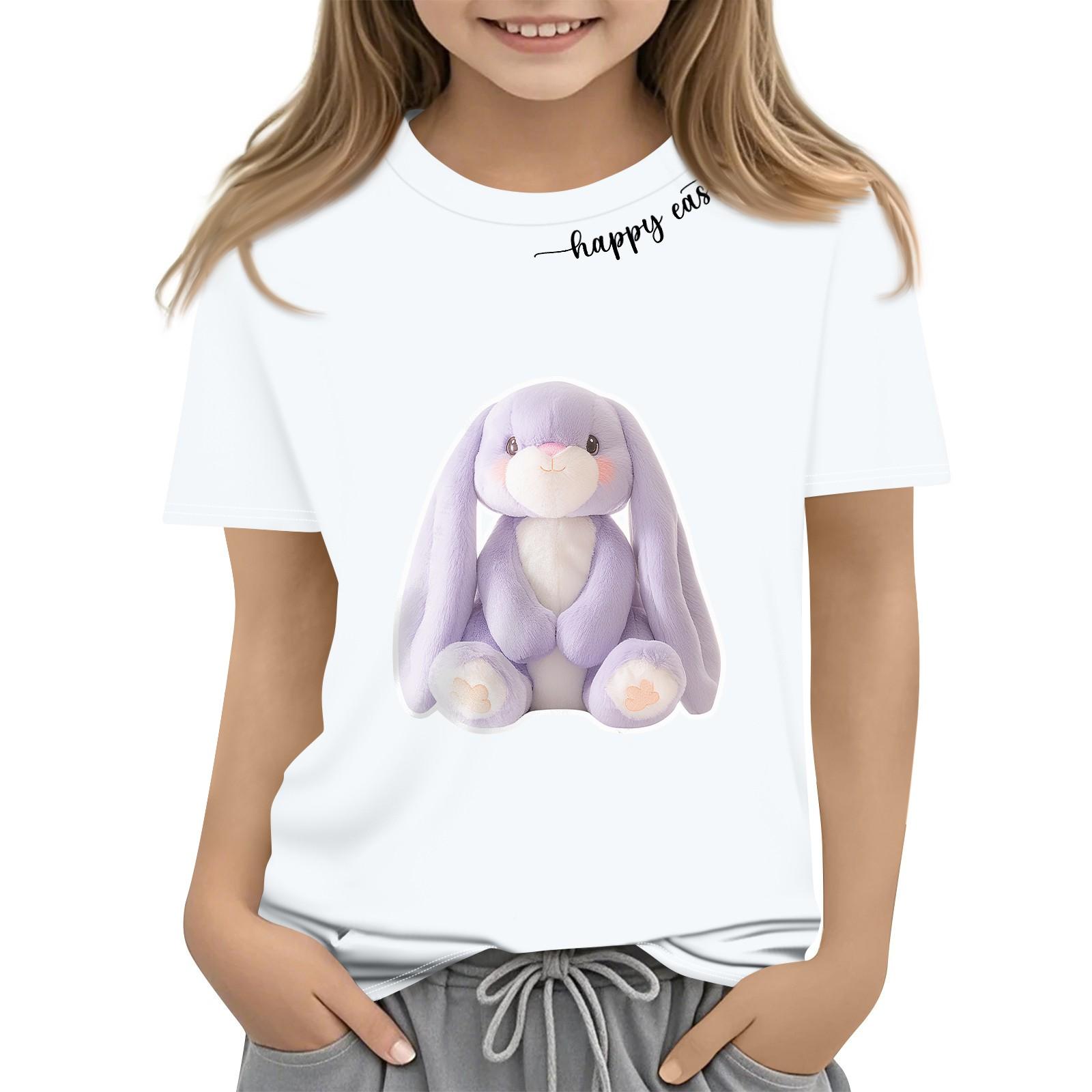 

Детская модная повседневная футболка с коротким рукавом и принтом пасхального кролика, с круглым вырезом и коротким рукавом 150 белый