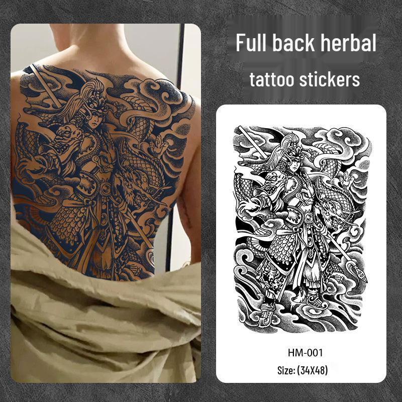 Wasserdichter semi-permanenter Vollrücken-Kräuter-Tattoo-Aufkleber - Langlebiges, realistisches Design für Männer und Frauen
