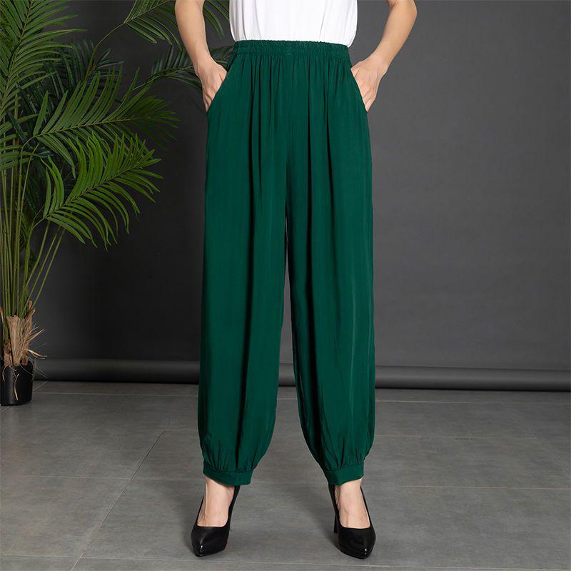 

Mid-Aged & Elderly Women s Cotton Silk Wide-Leg High-Waist Slimming Lantern Pants - Summer Casual Loose Fit XL [90-110 lbs]