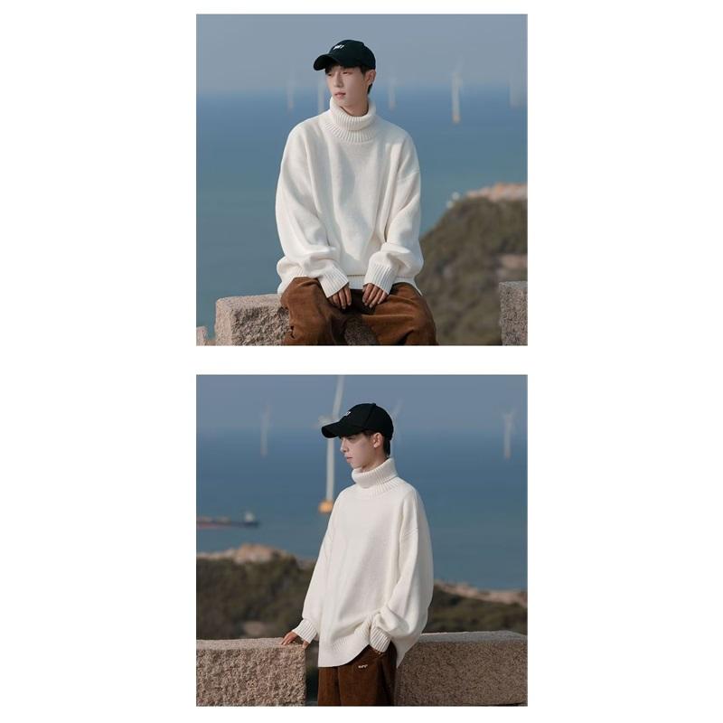 Oversized Turtleneck Knit Sweater For Men Warm Soft Daily Wear Jumper
