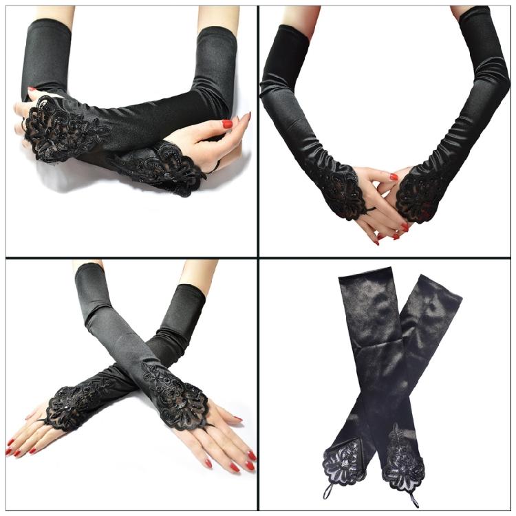 Vintage Long Satined Gloves Elbow Length Fingerless Gloves for Women Suitable for Weddings and Dancing Event Gathering