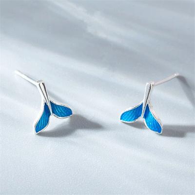New 925 Sterling Silver Mermaid Tail Charm Stud Earring For Women Jewelry Pendientes Accessories Eh1082