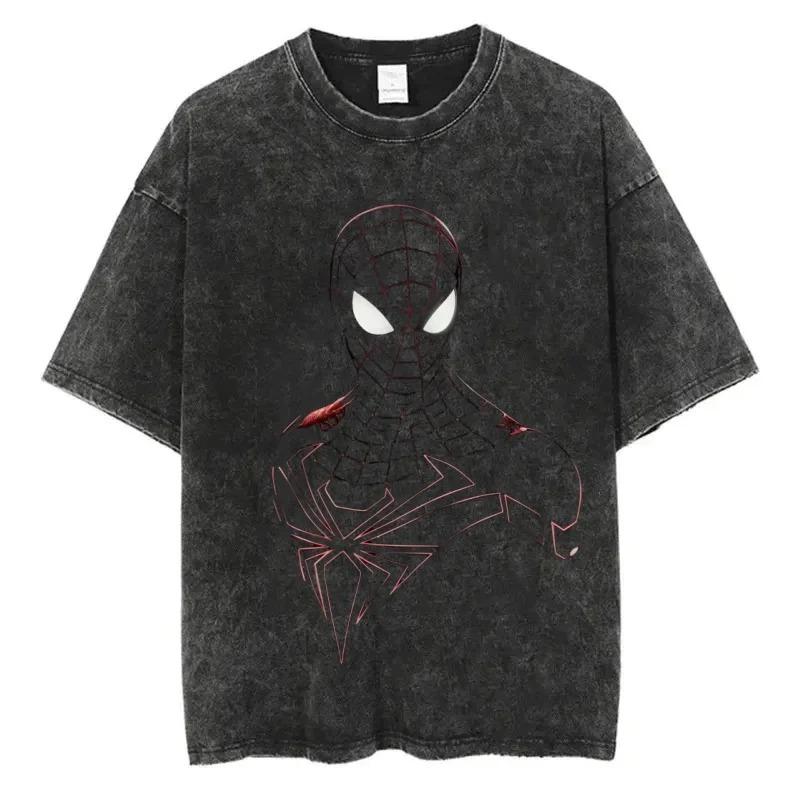American Superhero Spider-Man Graphic Print T-Shirt Men Women Vintage Washed Cotton Summer New Tee Streetwear Hip Hop Harajuku Fashion Oversized Top