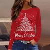 Women's Fashion Casual Slit Hem Round Neck Long Sleeve Loose Christmas Printed T-Shirt Ladies Top