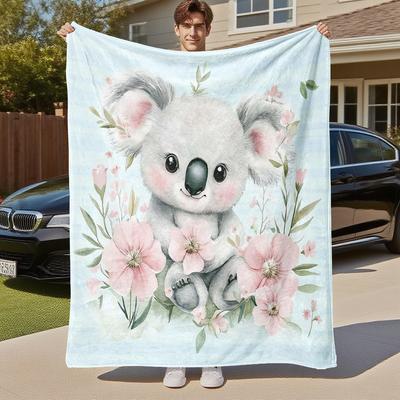 1 Stück Koala Blumen Outdoor Flanelldecke Weich Warm Ganzjahresdecke für Sofa Bett Auto Camping Büro, Gemütliche Geschenkidee1315S