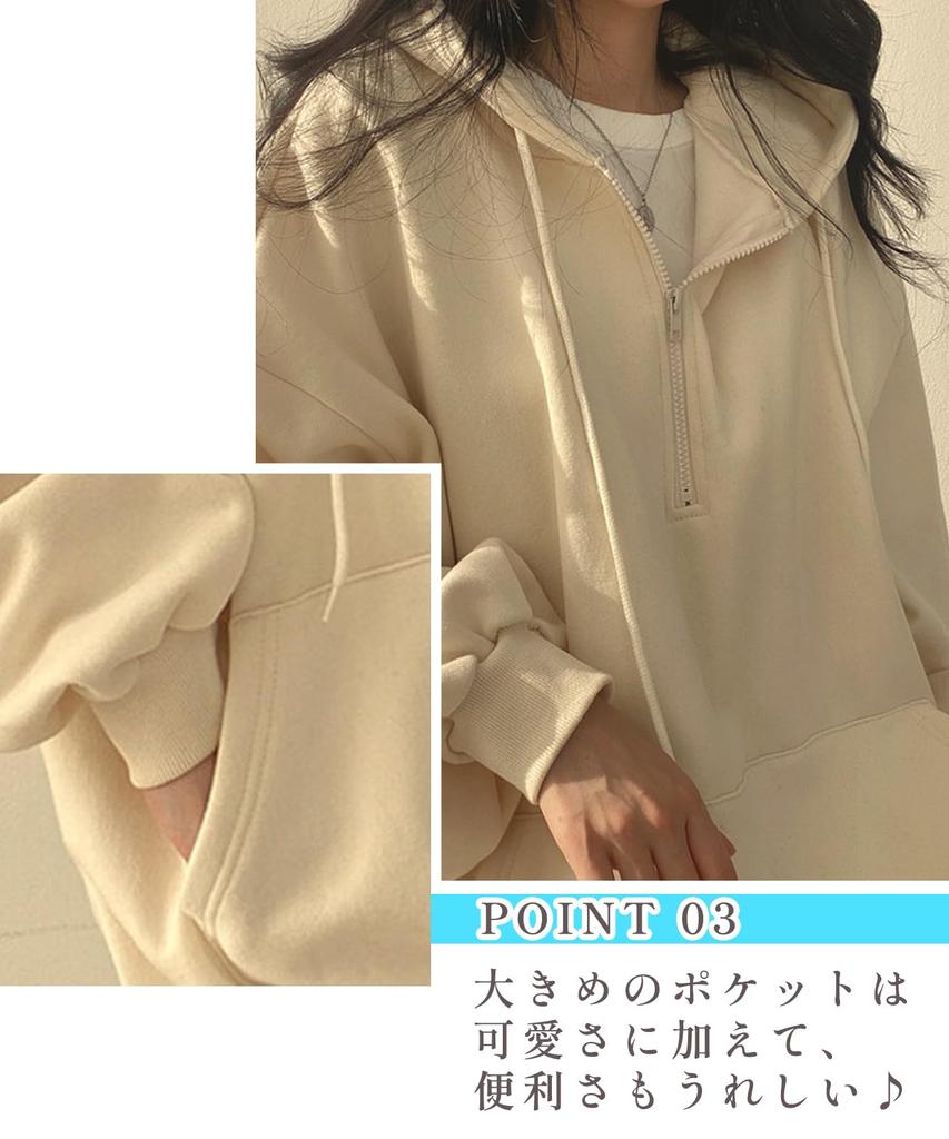 J.STORE Women's Half-Zip Hoodie, Oversized, Long Sleeves, Loose Fit, Stylish, Casual, Perfect for Fall/Winter, Beige, 5A-J10-BE