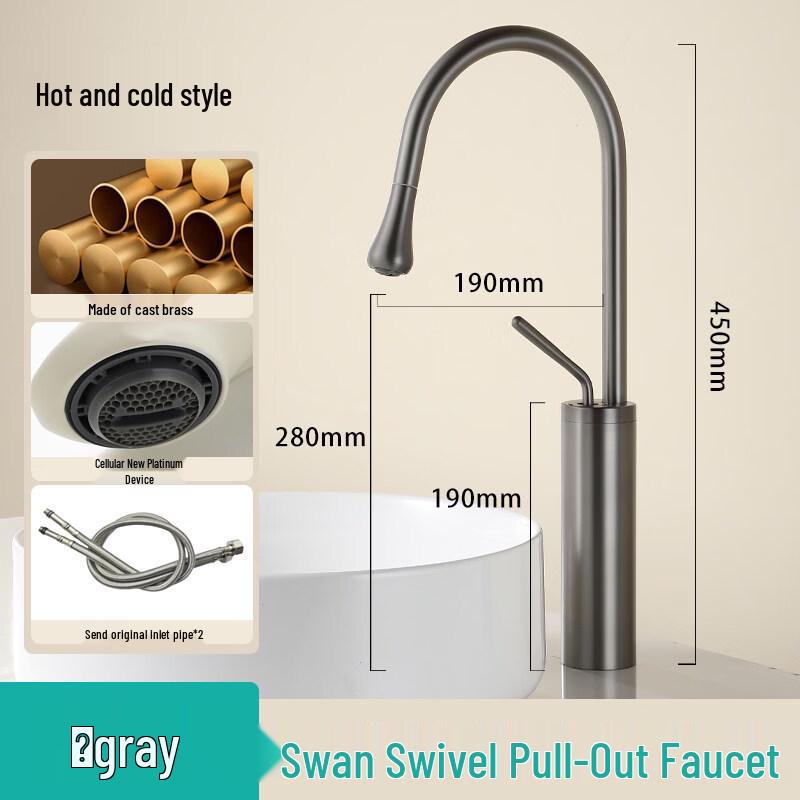 TLXT Tall Gunmetal Gray Pull-Out Swan Kitchen Faucet