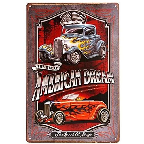 American Dream Hot Rod Tin Sign Classic Car Decor Man Cave Wall Art 20x30cm（7.8x11.8inch）