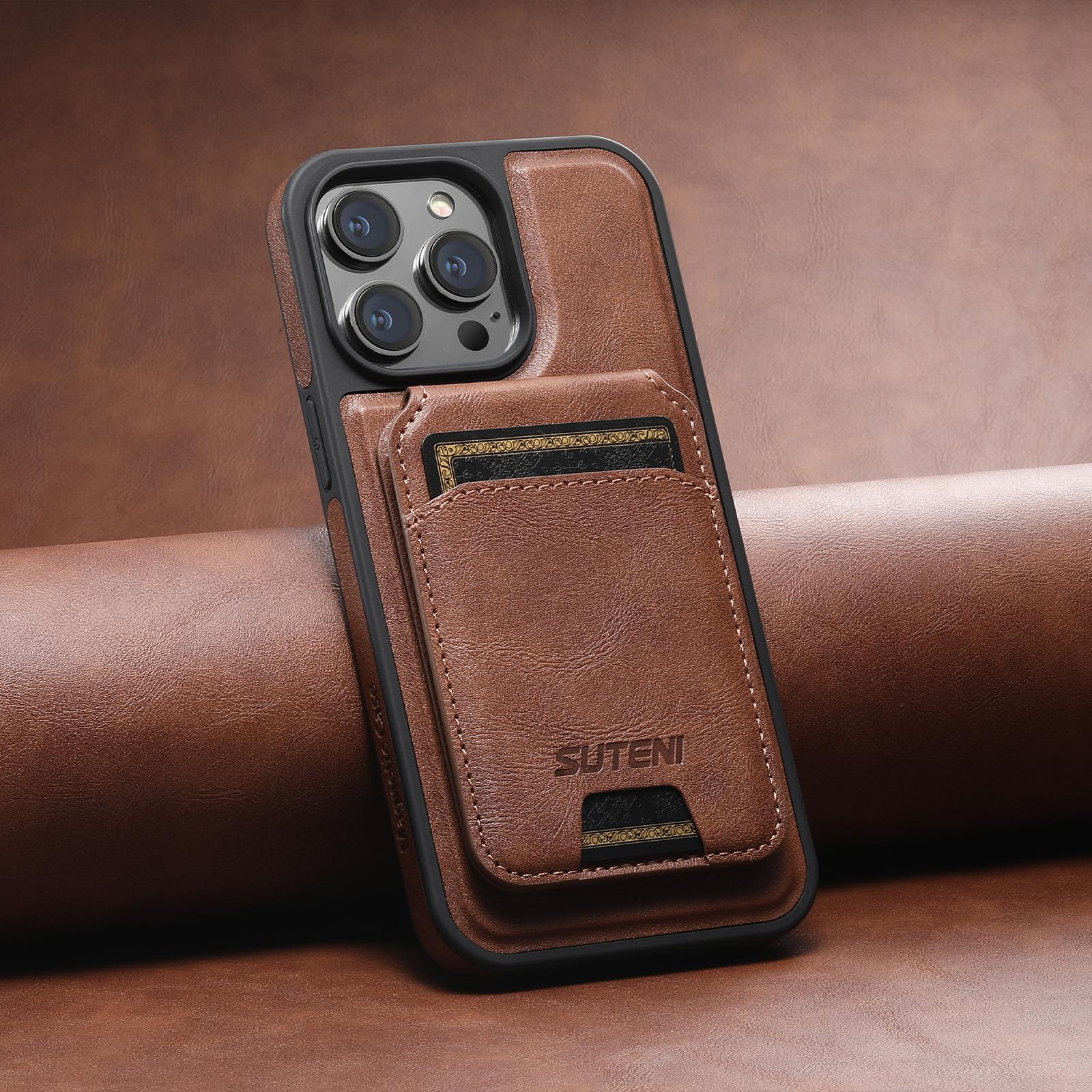 

Magnetic Wireless Charging Wallet Case for iPhone 16 Pro Max 15 14 Plus 13 12 Detachable Card Holder Leather Mobile Phone Case for iPhone12Promax коричневий