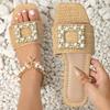 Fashion Eilyken Summer Women Slippers Fashion String Bead Square Toe Flat Heels Casual Outdoor Beach Shoes Ladies Sandals