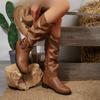 Fashion Vintage Brown Women Knee High Boots Big Size Low Heels Platform Long Boots Autumn Winter Pu Leather Zip Women Warm Booties