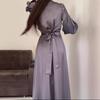 Elegant Satin Long-Sleeve High-Neck Dress for Women