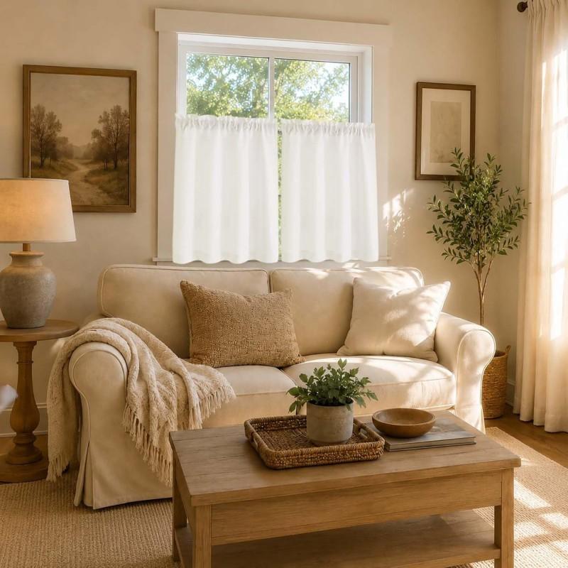 Kurzgardinen im Leinen-Look Küche Wohnzimmer Badezimmer Lichtfilternd Dekoratives Fensterbehang