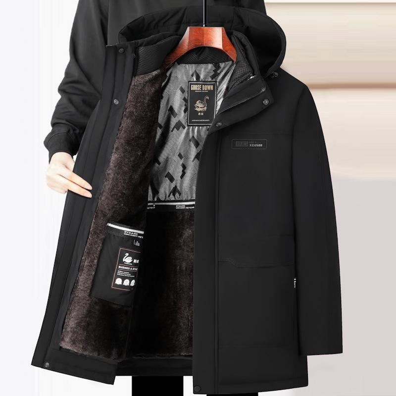 

FLD8588 Goose Down Parka: Detachable Liner, Thickened, Windproof, Warm Middle-Aged and Elderly Men s Jacket 3XL чорний