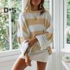 Women Pullover Sweater Wide Striped Color Block Crew Neck Long Sleeve Ribbed Cuffs Oversized Sweater Casual Knitwear