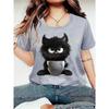Cat Black Pattern Women's T-shirt Fun Animal 3D Printed T-shirt