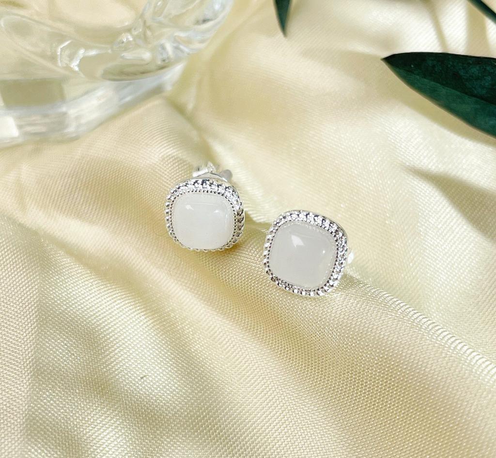 JMXD-Natural Hetian Jade Geometric Square, Ear Piercing Earrings Mabel Jade Jade Earrings Earrings