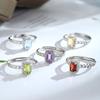 S925 Silver Square Crystal Open Ring, Multiple Colors, Adjustable Dainty Band, Korean Style Daily Jewelry Gift for Women