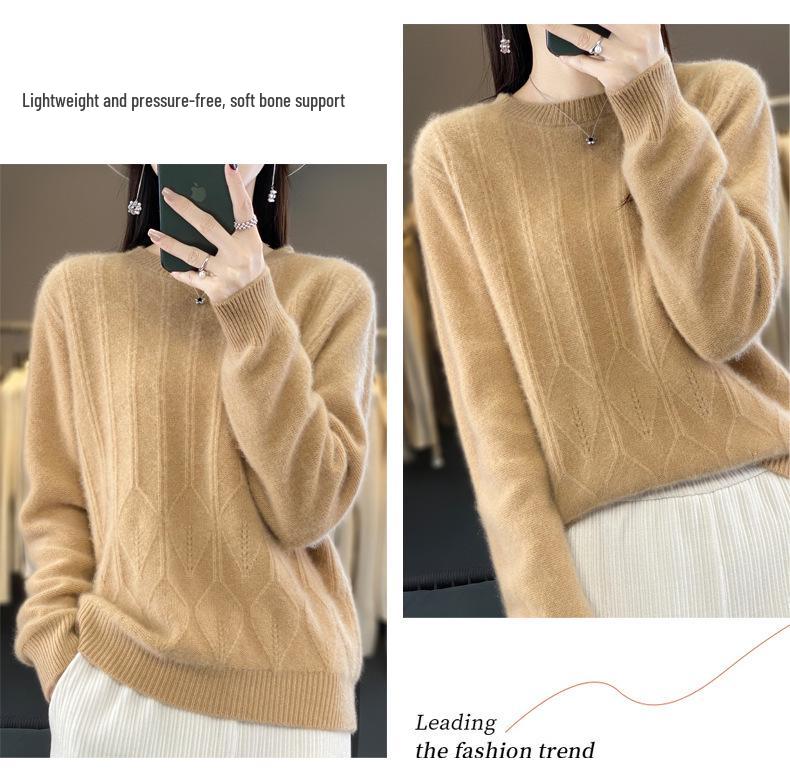 Women's Thickened Wool Jacquard Sweater - Round Neck, Long Sleeve, Cashmere Knit Base Layer for Autumn/Winter