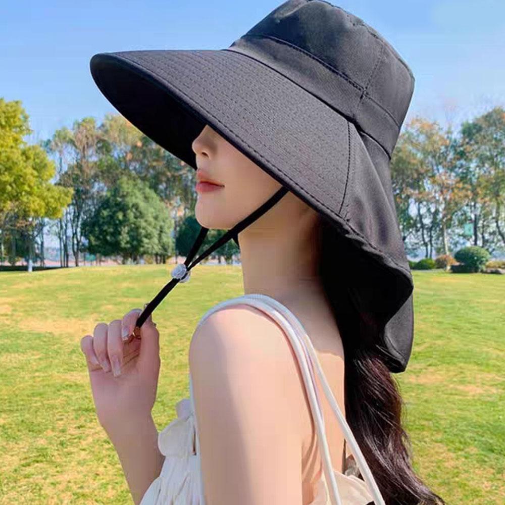 Wide Brim Shawl Sun Hat Women Anti-UV Hiking Fisherman Cap Spring Summer Solid Beach Hat Foldable Outdoor Travel Sun Hat Korean