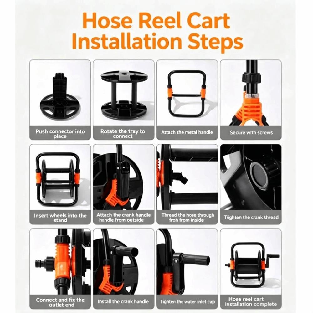 Heavy Duty Hose Storage Reel durable Space Saving Water Pipe Storage Rack Multi-Purpose Collapsible Handle