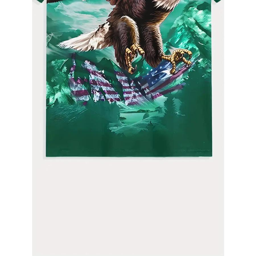 Mens Vintage Eagle Graphic Print T-Shirt - Crew Neck, Short Sleeve, Slight Stretch, Polyester, Regular Fit, Summer Outdoor Tee - Animal Pattern