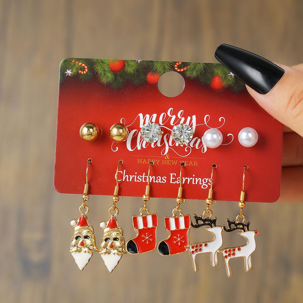 Europäische und amerikanische Weihnachts-Steckohrringe 1 Paar Kombinationsset Schneeflocke Elch Weihnachtsbaum Legierung Atmosphäre Ohrringe Ohrringe Schmuck