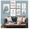 Immagine Decorazione per feste di buon Natale Decorazione murale nordica Pittura ad acquerello Stampe Buone feste Citazioni Poster su tela