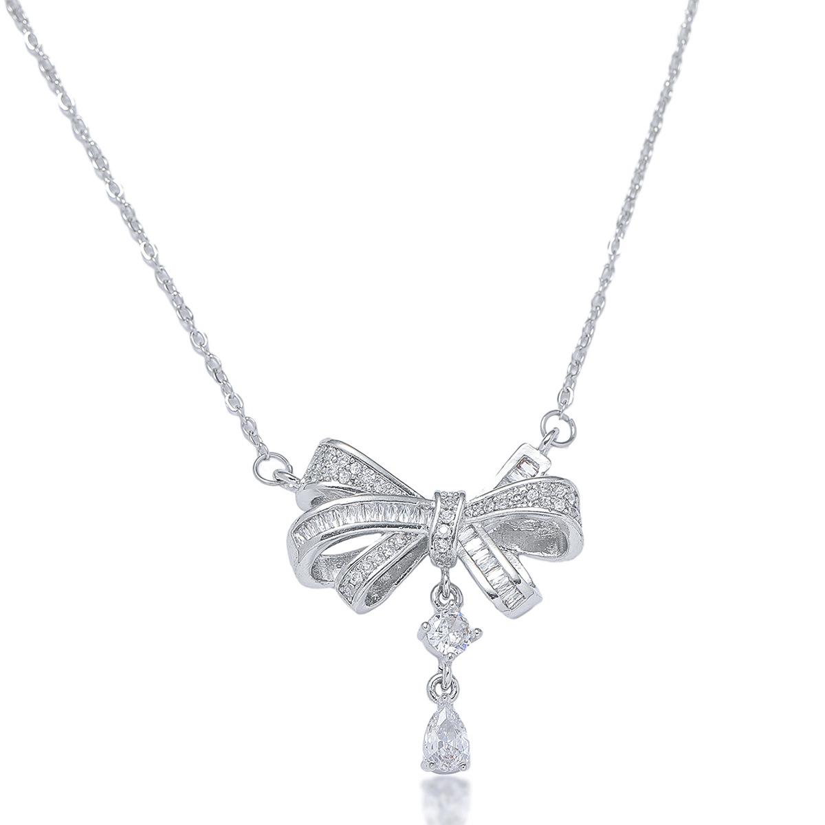 

Women s Bowknot Teardrop Diamond Clavicle Necklace - Mori Style Design