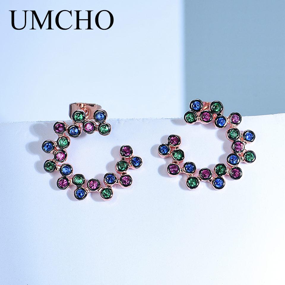 Klassische Ohrstecker Mode 925 Silber Runde Mini Ohrring Set Halbcreolen Bunte Zirkonia Damen Luxusschmuck Creolen