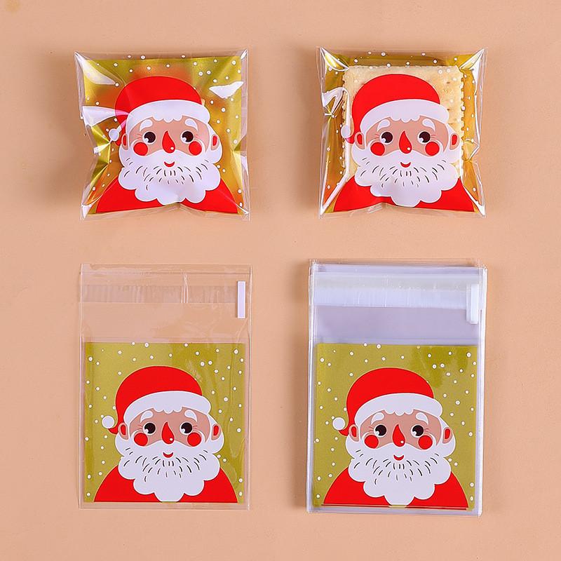 100Pcs 7x7+3cm Small Plastic Cartoon Self-Adhesive Bakery Packaging Cookie Snack Candy Bags Xmas Party Gift