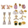 Stylish Butterfly Droplet Earrings Stainless Steel Gold Plated Zircon Daily Earrings