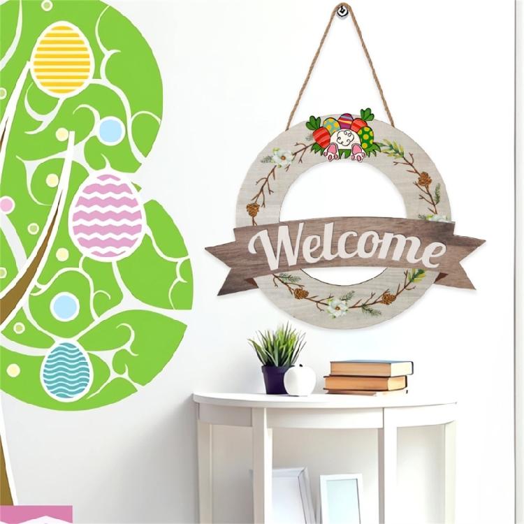 Interchangeable Welcome Sign Round Wood Wreath Wall Hangings Outdoor Farmhouses