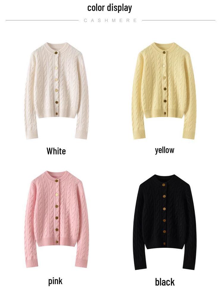 Women's Heavy Cable Knit Cashmere Cardigan - Round Neck, Long Sleeve, Autumn/Winter Style Sweater Coat