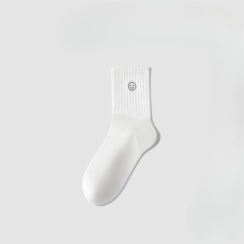 Female Spring and Autumn Pure Cotton Smiling Face Embroidery In The Tube Socks