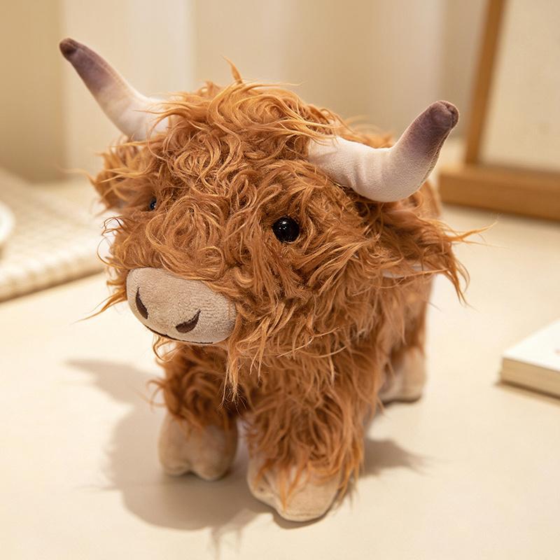 Long Hair Highland Cattle Plush Toys Fluffy Realistic Cattle Doll Funny Sit&Stand&Lying Pose Animal Doll Cute Desktop Decor