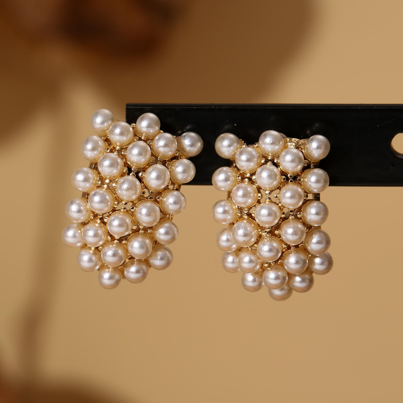 

Golden Pearl Cluster C Hoop Earrings for Women Elegant Stainless Steel Jewelry Gift GOLD золотистый