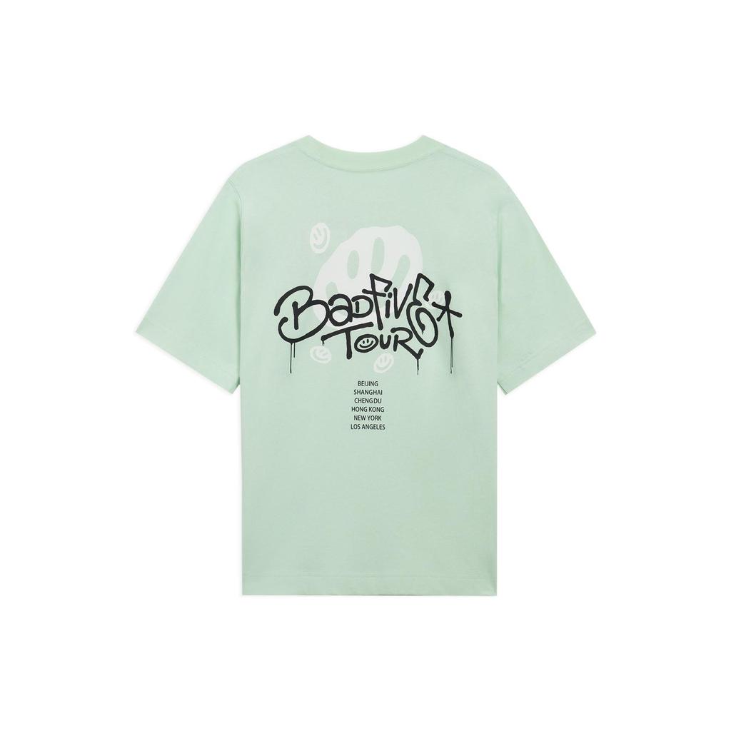 Li Ning SS22 Badfive Smiley Graffiti Letter Print Round Neck Short Sleeve T-Shirt Women T-Shirts Water-Wave-Green AHSS408-2
