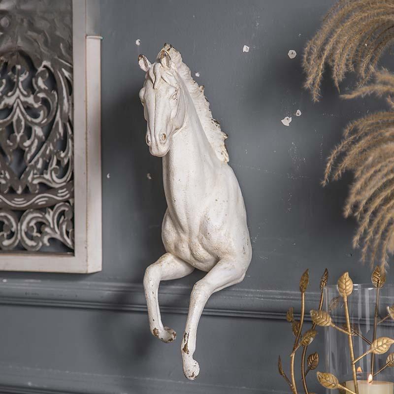French Romantic Wall Relief Sculpture, Vintage Distressed Horse Wall Hanging Decor for Background Wall Living Room Home