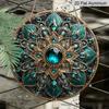 2D Flach, 1 Stück Rundes Aluminium-Metallschild, Bohème-Stil, Blaues und Goldenes Mandala. Geeignet für Innenhof, Küche, Zuhause, Büro, Yoga, Rustikale Wand