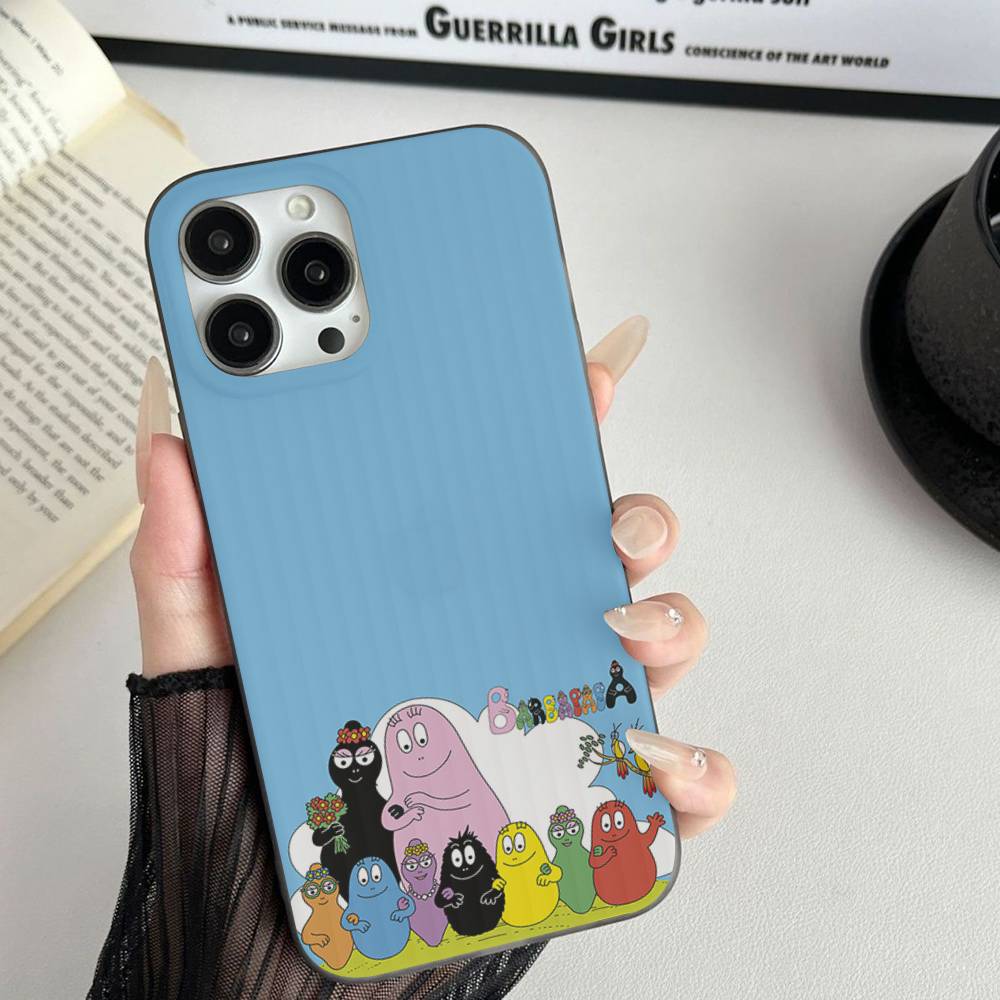 Cute Cartoon Barbapapa For iPhone 16 15 14 13 12 11 17 Pro Max Plus Wave Corrugated Phone Case Anti Drop Cover