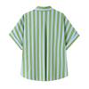 Women Fashion Green Striped Single Breasted Blouse Vintage Lapel Neck Short Sleeves Female Chic Lady Shirts
