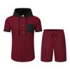 Men's Color Block Hooded Short Sleeve Cardigan Jacket and Shorts Set for Summer