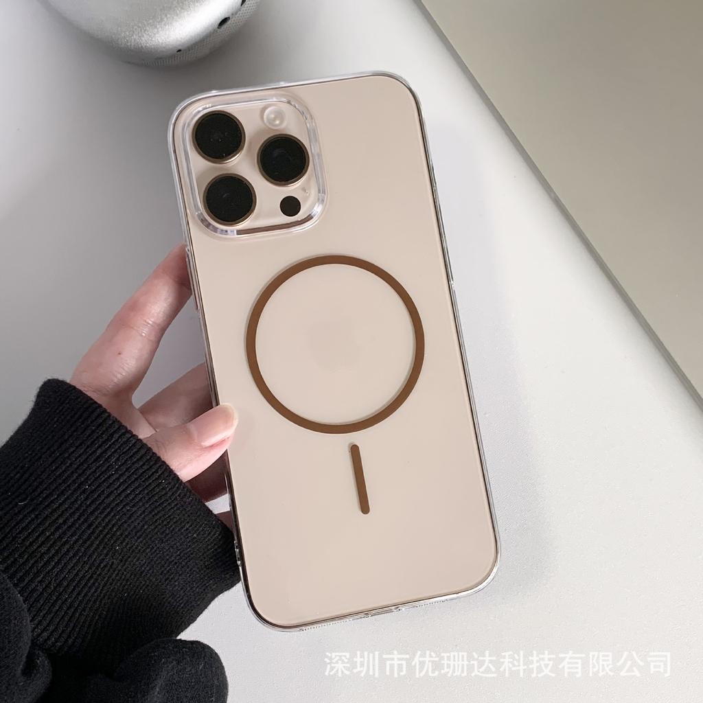 Creative thin ring magnetic suction is suitable for iPhone16promax high-transparency mobile phone case, Apple 15 all-inclusive PC anti-drop sheath.